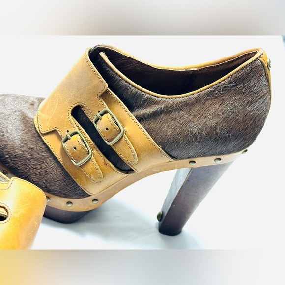 UGG Booties Illana Calf Hair Brown Platform Heels Buckle 1001614 - Size 7 - Picture 5 of 11